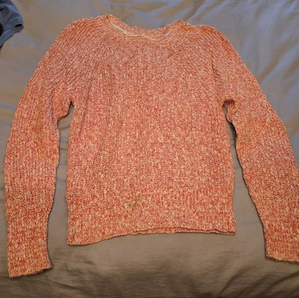 Free People Red And White Crew Neck Sweater with Ribbed Details
